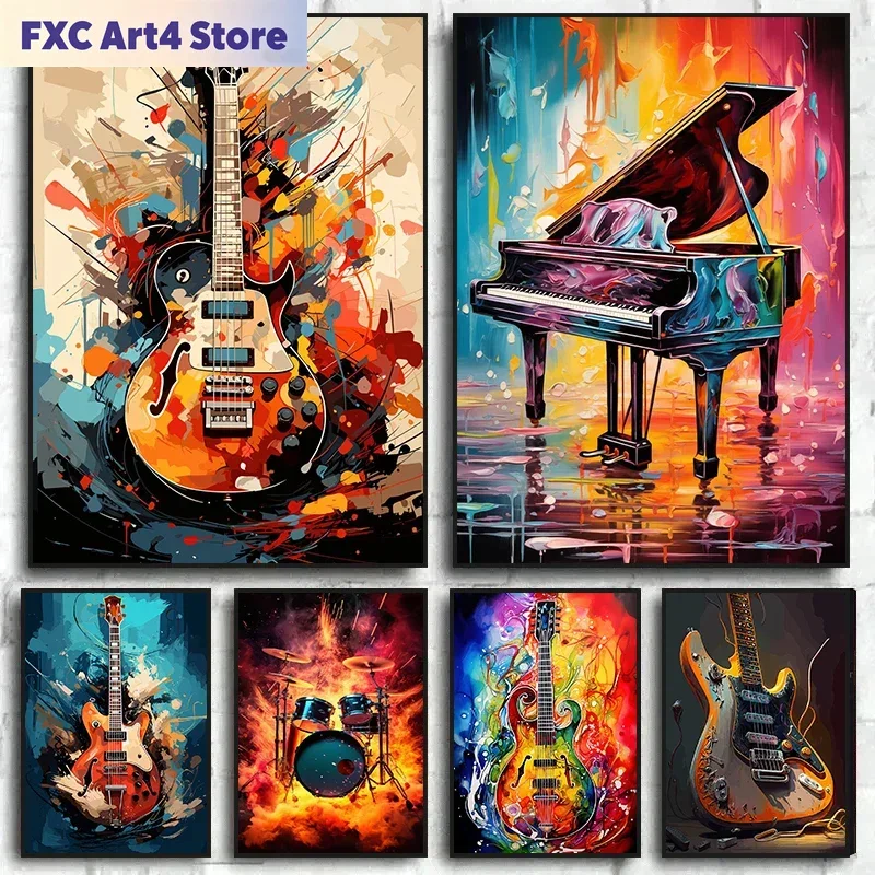 Picture Of Musical Instrument - Bezramowe Abstrakcyjne Kolorowe Grafiki Instrumenty Muzyczne